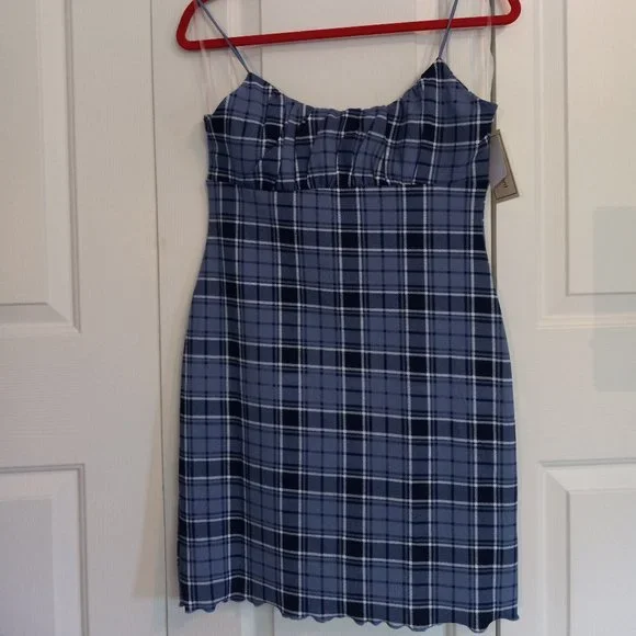 No Comment | Dresses | Blue Plaid Mini Dress Size L Nwt | Poshmark